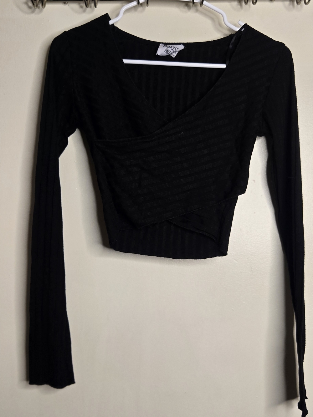Princess Polly Black Ribbed Long Sleeve Crop Top